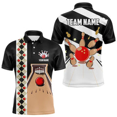 Maxcorners Personalized Red, White And Black Retro Bowling Polo, Quarter Zip Shirt For Men, Bowling Team Jersey