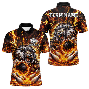 Maxcorners Gold Lightning Thunder Angry Lion Bowling Polo, 1/4 Zip Shirt for Men Custom Lion Bowling Team jersey LM2602