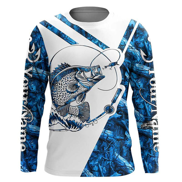 Maxcorners Crappie Fishing blue camo UV protection Custom long sleeves fishing shirts, Crappie fishing jerseys MT2108