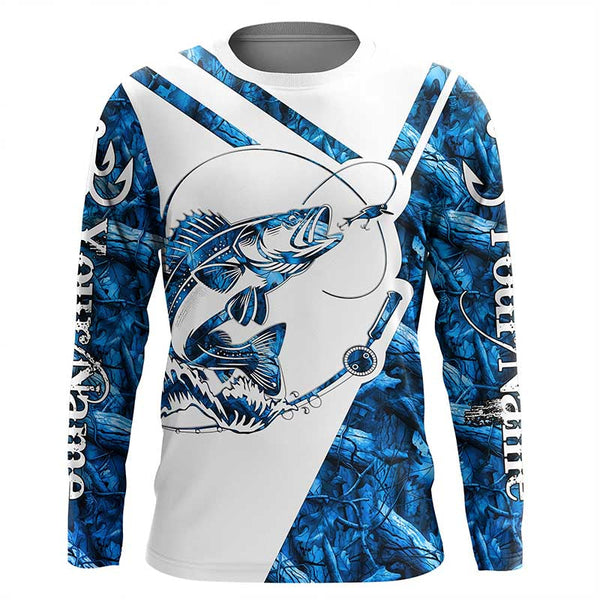 Maxcorners Walleye Fishing blue camo UV protection Custom long sleeves fishing shirts, Walleye fishing jerseys MT2108