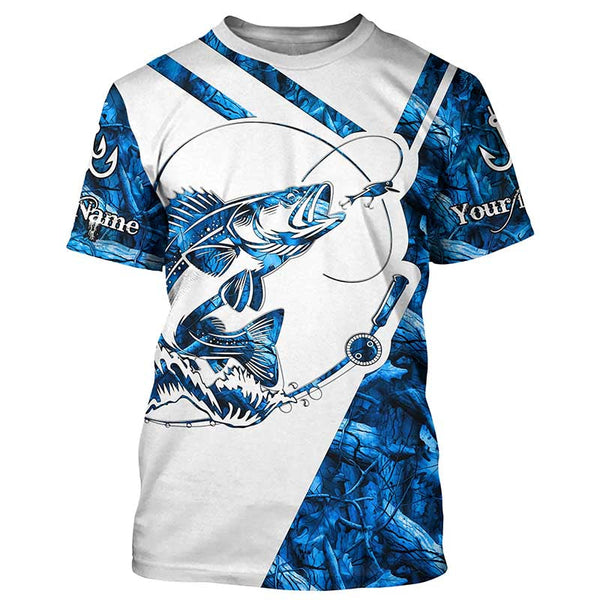 Maxcorners Walleye Fishing blue camo UV protection Custom long sleeves fishing shirts, Walleye fishing jerseys MT2108