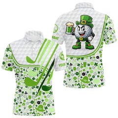 Maxcorners Personalized Funny Golf beer Green clover pattern golf clubs St Patrick's Day golf polo shirt for men TU2511