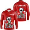 Maxcorners Skull Christmas Bowling Polo, Quarter Zip shirt for Men custom bowling jersey Xmas Gift for team | Red