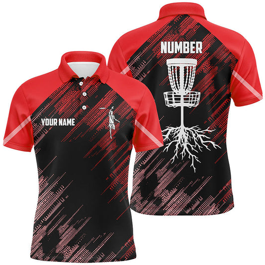 Maxcorners Red Disc golf basket camo custom name & number Men disc golf polo shirts, disc golf outfit MT0510