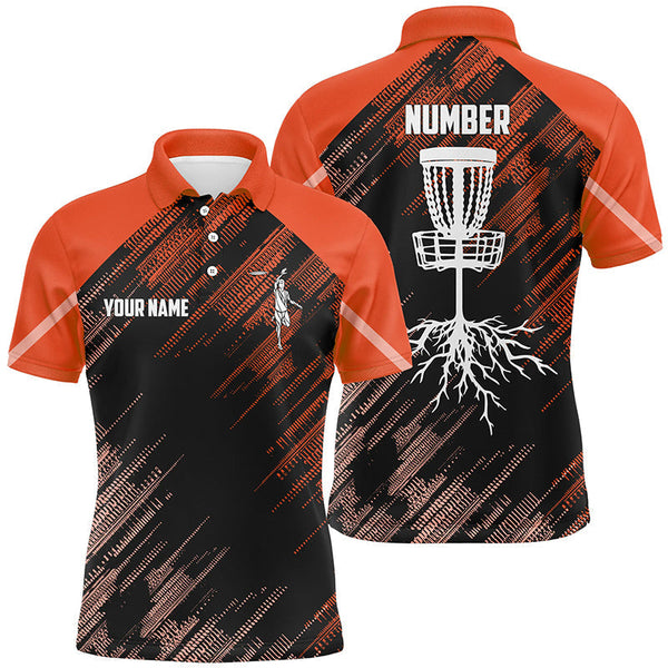 Maxcorners Orange Disc golf basket camo custom name & number Men disc golf polo shirts, disc golf outfit MT0510