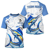 Maxcorners Personalized Blue and white Marlin Fishing Shirts Custom Marlin Long Sleeve Fishing Team Jerseys MT2108