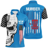 Maxcorners Blue American flag Mens disc golf polo shirts custom name, number patriotic disc golf skull apparel MT0510