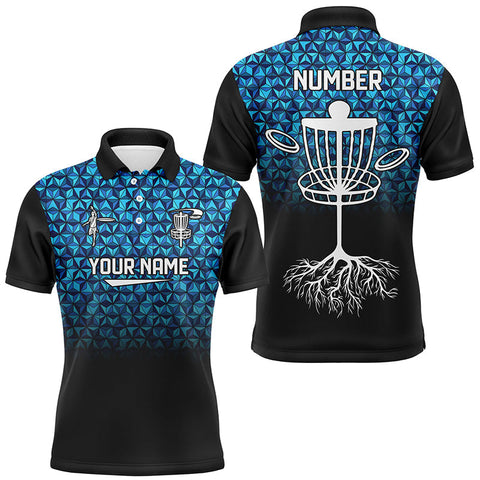 Maxcorners Mens golf polo shirts custom Blue diamond pattern disc golf basket jerseys, disc golf attire MT0510