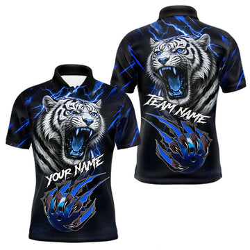 Maxcorners Black & Blue Lightning Thunder Tiger Bowling Polo, 1/4 zip shirts for men custom team Bowling jerseys LM2901