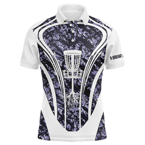 Maxcorners Mens golf polo shirts custom purple camo disc golf basket jersey, disc golf apparel MT0510