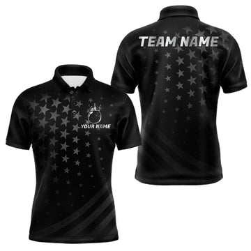 Maxcorners Custom Black American Flag Bowling Team Shirts For Men, Personalized patriotic Bowling League Shirts