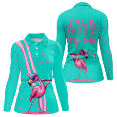 Maxcorners Funny Mens golf polo shirt custom pink and turquoise flamingo golf shirts talk birdie to me