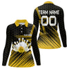 Maxcorners Black And Gold Custom Bowling Polo, Quarter Zip Shirts For Men, Bowling Team League Jersey