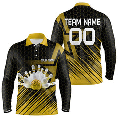 Maxcorners Black And Gold Custom Bowling Polo, Quarter Zip Shirts For Men, Bowling Team League Jersey