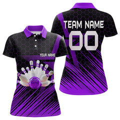 Maxcorners Black And Purple Custom Bowling Polo, Quarter Zip Shirts For Men, Bowling Team League Jersey