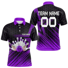 Maxcorners Black And Purple Custom Bowling Polo, Quarter Zip Shirts For Men, Bowling Team League Jersey