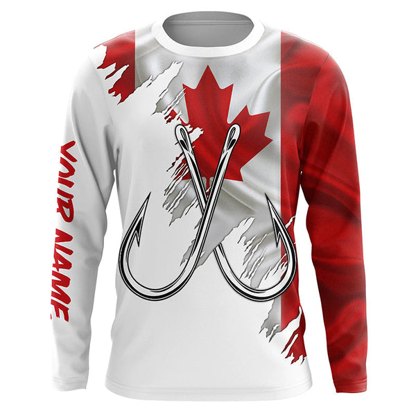 Maxcorners Canadian flag Fishing Fish Hook UV protection custom long sleeves shirts Patriotic fishing apparel MT2108