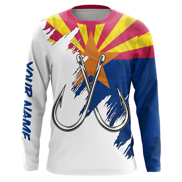 Maxcorners Arizona flag AZ Fishing Fish Hook UV protection custom long sleeve shirts Patriotic fishing apparel MT2108