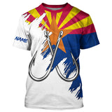 Maxcorners Arizona flag AZ Fishing Fish Hook UV protection custom long sleeve shirts Patriotic fishing apparel MT2108