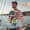 Maxcorners Custom Name American Flag Largemouth Bass Long Sleeve Fishing Shirt, patriotic Bass Fishing jersey LM0201