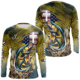 Maxcorners Walleye Fishing Scales Camo American Flag Faith patriotic Custom UV protection long sleeves shirts MT2108