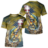 Maxcorners Walleye Fishing Scales Camo American Flag Faith patriotic Custom UV protection long sleeves shirts MT2108