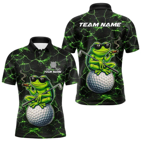 Maxcorners Black & Green Funny Frog Golf Polo shirts for men Custom Frog team golf shirts, men's golf clothes