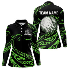 Maxcorners Black and Green Tribal Pattern Golf Ball Mens Golf Polo Shirts custom unique mens golf apparel