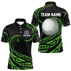 Maxcorners Black and Green Tribal Pattern Golf Ball Mens Golf Polo Shirts custom unique mens golf apparel