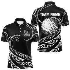 Maxcorners Black and White Tribal Pattern Golf Ball Mens Golf Polo Shirts custom unique mens golf apparel