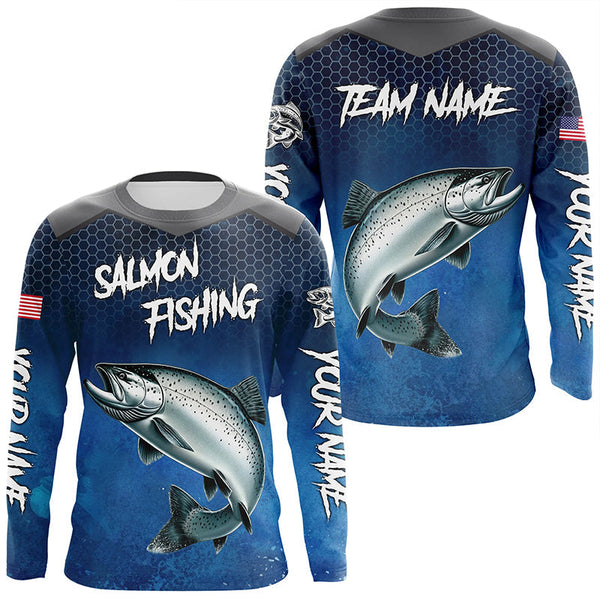 Maxcorners Blue camo Chinook Salmon fishing Custom performance long sleeve team Salmon fishing tournament shirts MT2108