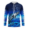Maxcorners Personalized Wahoo Blue Long Sleeve Performance Fishing Shirts, compass tournament UV protection Shirt LM0201