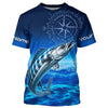 Maxcorners Personalized Wahoo Blue Long Sleeve Performance Fishing Shirts, compass tournament UV protection Shirt LM0201