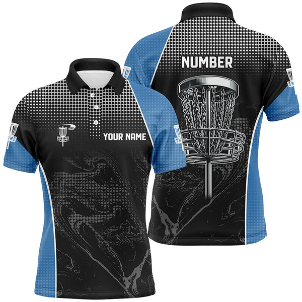 Maxcorners Black camo Mens disc golf polo shirts custom team disc golf basket jerseys, unique golf gifts | Blue MT0510