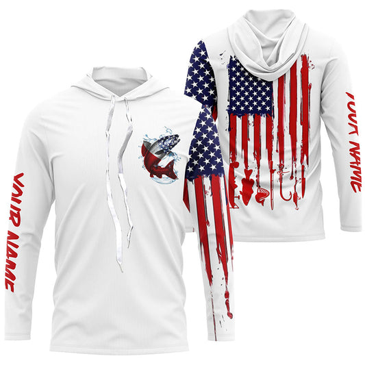 Maxcorners American flag chinook salmon fishing personalized patriotic UV Protection long sleeve Fishing Shirt LM0201