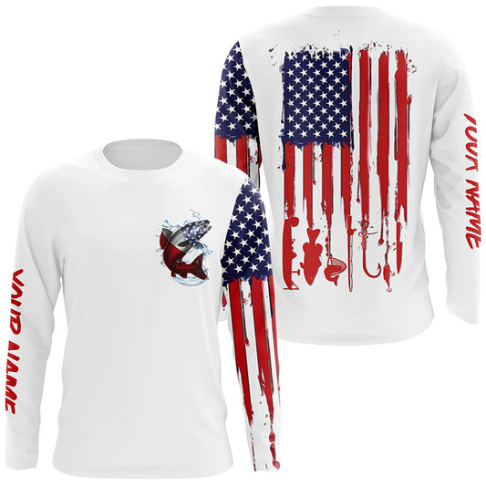 Maxcorners American flag chinook salmon fishing personalized patriotic UV Protection long sleeve Fishing Shirt LM0201