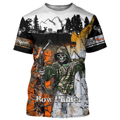 Maxcorners Bow Hunter Skull Orange and white tree Camo Deer Hunting Customize name 3D All over print shirts LM2608