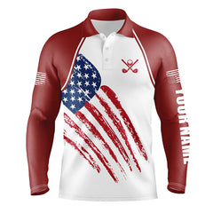 Maxcorners Red, White and Blue American Flag Men golf polo shirts custom patriotic golf outfits men, golfer gifts