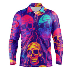 Maxcorners Golf Colorful Neon Skull Pattern  Customized Name 3D Polo Shirt Unisex