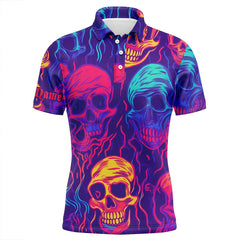 Maxcorners Golf Colorful Neon Skull Pattern  Customized Name 3D Polo Shirt Unisex