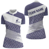 Maxcorners Purple And White Camo Bowling Polo, Quarter Zip Shirt For Men Custom Bowling Team Jersey Bowler Outfit