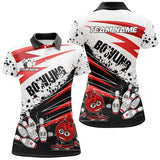 Maxcorners Funny black and white Bowling Polo, Quarter Zip Shirt for Women Custom Team Bowling jerseys | Red