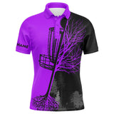 Maxcorners Mens disc golf polo shirt custom name black and purple disc golf basket, personalized disc golf shirts MT0510