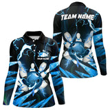 Maxcorners Blue Thunder Lightning bowling ball and pins jerseys Custom Team Bowling Polo, 1/4 Zip Shirts For Men