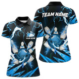 Maxcorners Blue Thunder Lightning bowling ball and pins jerseys Custom Team Bowling Polo, 1/4 Zip Shirts For Men