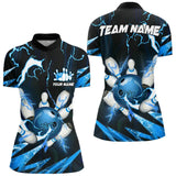 Maxcorners Blue Thunder Lightning bowling ball and pins jerseys Custom Team Bowling Polo, 1/4 Zip Shirts For Men
