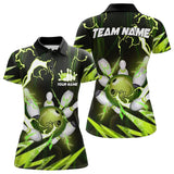 Maxcorners Green Thunder Lightning bowling ball and pins jerseys Custom Team Bowling Polo, 1/4 Zip Shirts For Men