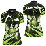 Maxcorners Green Thunder Lightning bowling ball and pins jerseys Custom Team Bowling Polo, 1/4 Zip Shirts For Men