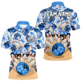 Maxcorners Blue tropical flower Bowling Polo, Quarter Zip Shirts For Men Custom bowling team jersey MT0111