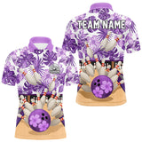 Maxcorners Purple tropical flower Bowling Polo, Quarter Zip Shirts For Men Custom bowling team jersey MT0111